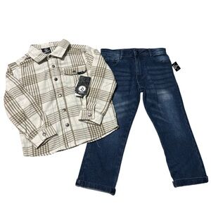 VOLCOM Plaid Shirt and Blue Jeans Set /Kids/Size 4